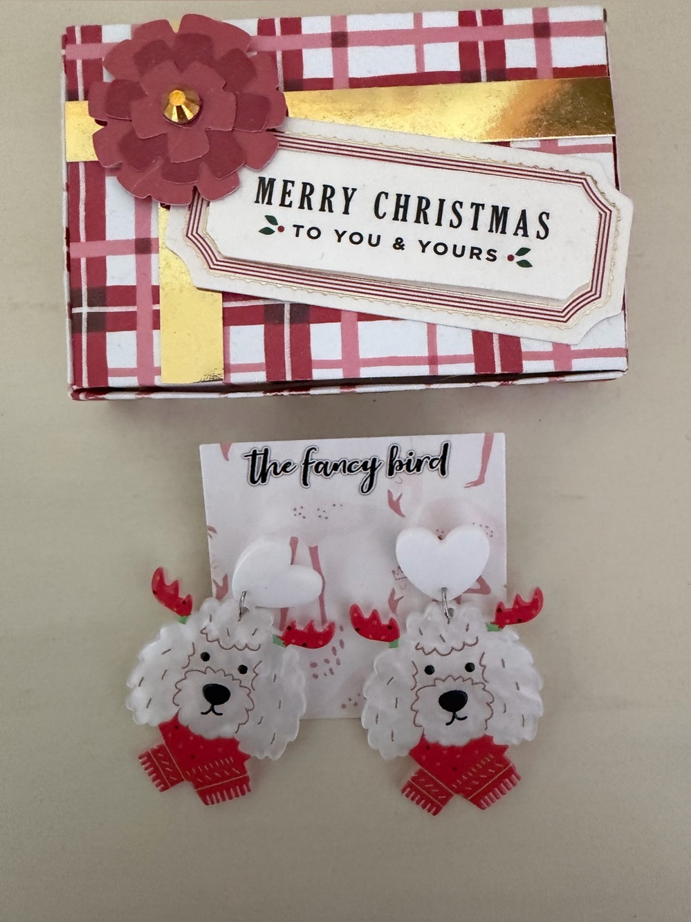 Goldendoodle Doodle holiday winter earrings with gift box